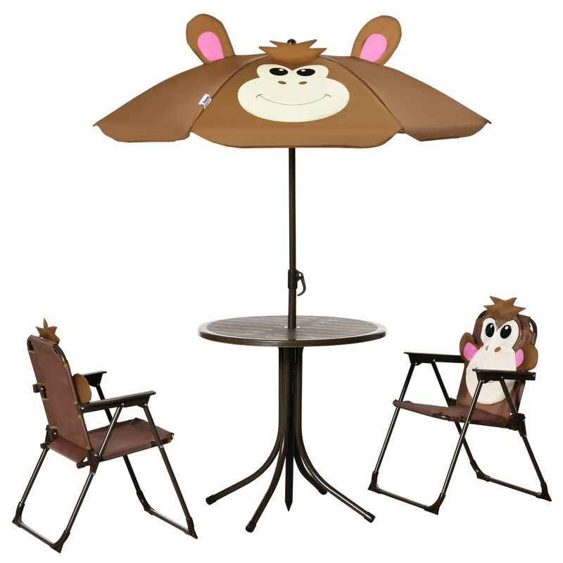Outsunny Kids Table and Chair Set, Picnic Table for Patio Backyard, with Removable & Adjustable Sun Umbrella, 3-6 Years Old, Brown