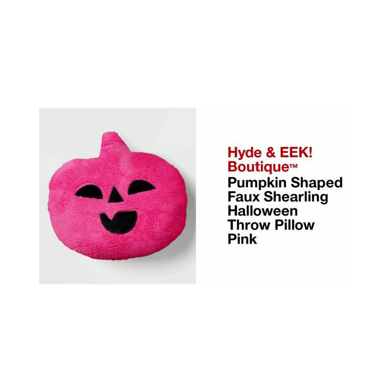 Pumpkin Shaped Faux Shearling Halloween Throw Pillow Pink - Hyde and EEK! Boutique™: Indoor Oval Cushion, Recycled Polyester Fill