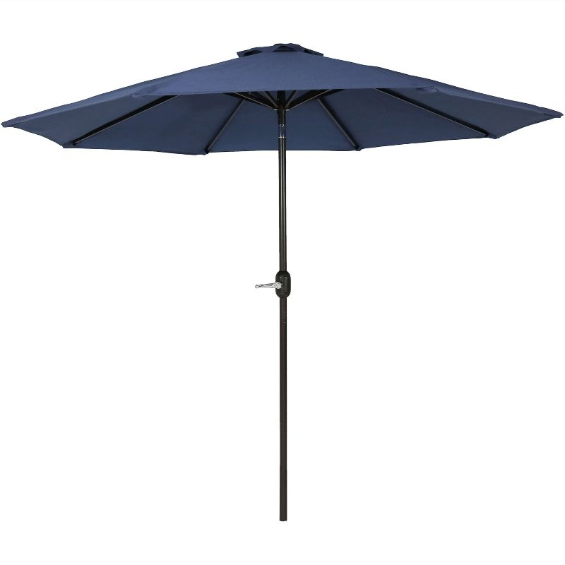 Sunnydaze Outdoor Aluminum Patio Umbrella with Fade-Resistant Canopy and Auto Tilt and Crank - 9' - Navy Blue