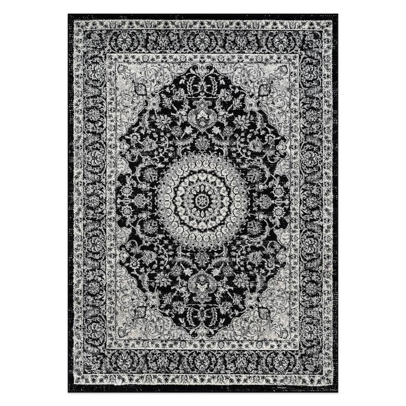 World Rug Gallery Traditional Oriental Medallion Area Rug Black 5'3"x7'3"