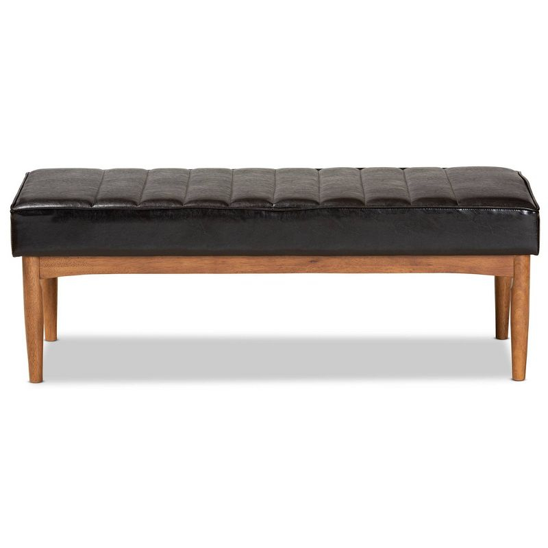 Daymond Wood Dining Ottoman Dark Brown/Walnut Brown - Baxton Studio: Mid-Century Tufted, Faux Leather