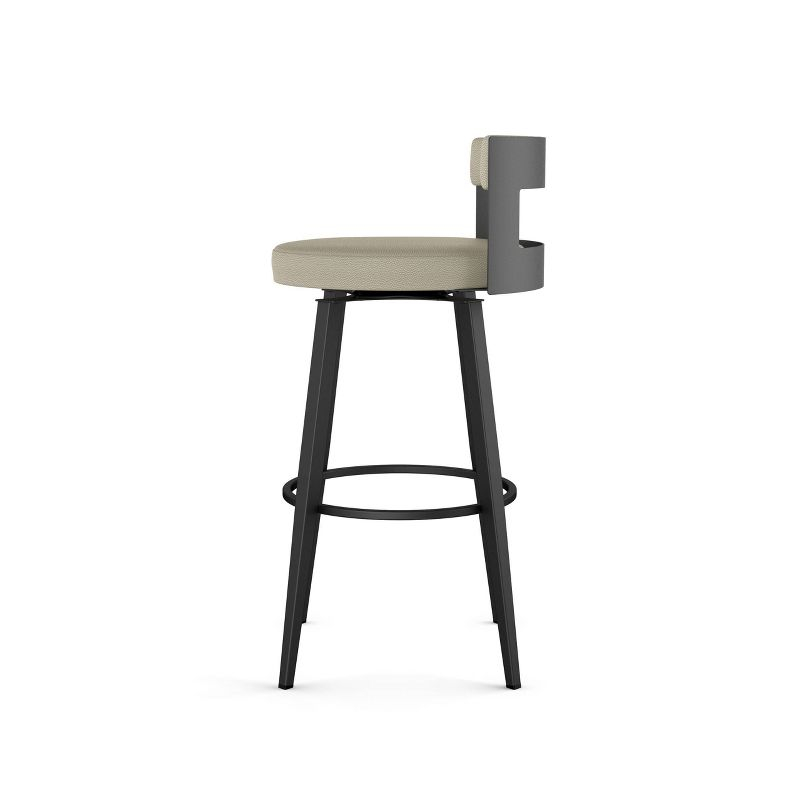Amisco Paramont Upholstered Counter Height Barstool Greige/Black: Modern Round Faux Leather, Steel Frame, 300 lbs Capacity