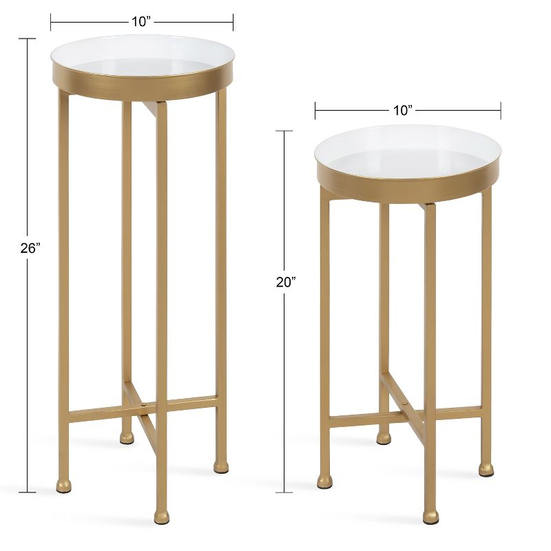 Kate and Laurel Celia Round Metal Nesting Table, 2 Piece, White and Gold