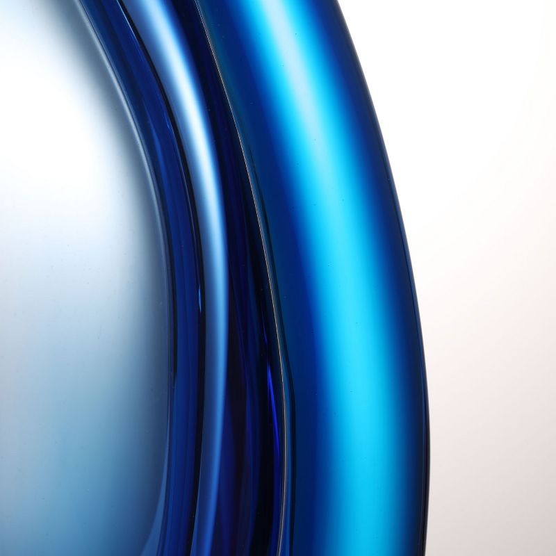 Luxury Lane Hand Blown Sommerso Oval Art Glass Vase Blue 10"H