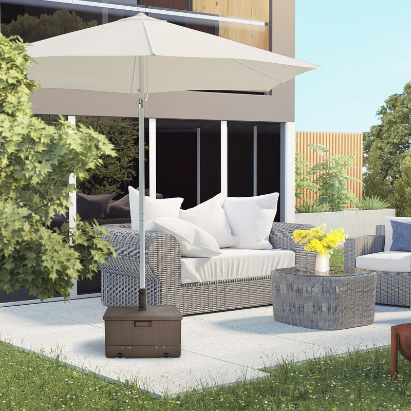 Outsunny 3-in-1 Patio Umbrella Stand Table Raised Garden Bed with Wheels and Handles, Brown