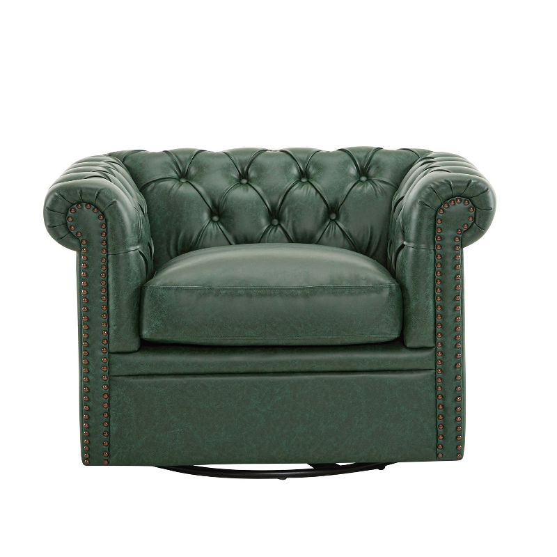 Christopher Knight Home Andrew Upholstered Button Tufted Swivel Club Chair with Roll Arms, Dark Green