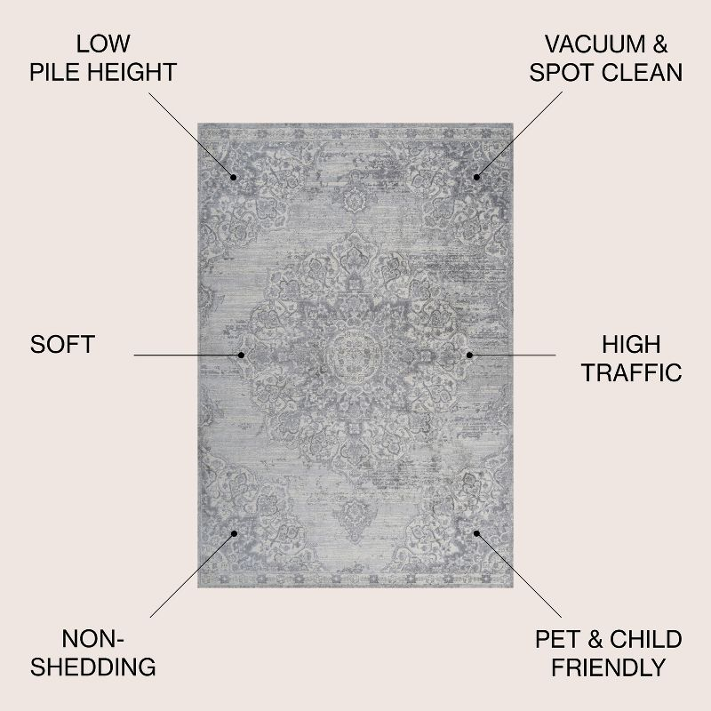 6' Round Modern Persian Vintage Moroccan Medallion Area Rug, Light Gray - JONATHAN Y