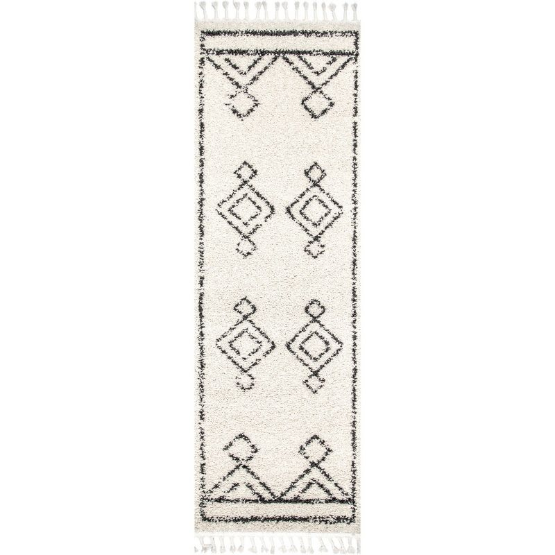 Nuloom Mackie Geometric 2x8 Runner Shag Indoor Area Rug for Living Room Bedroom Dining Room Nursery Entryway Hallway, Off White/Charcoal