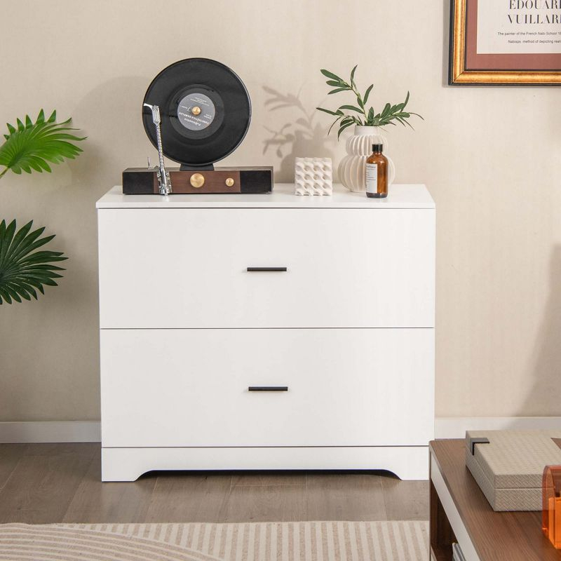Costway 2-Drawer Wood Lateral File Cabinet with Adjustable Bars for Home Office White