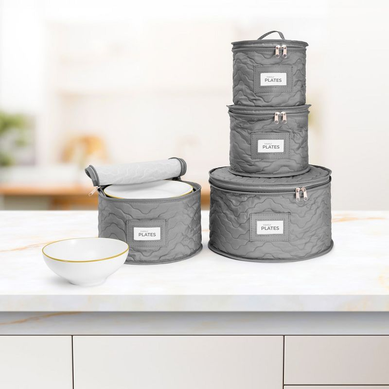 Sorbus 4 Piece Quilted China Dinnerware Storage Cases - for Dinnerware, Plate Organizer (Gray)