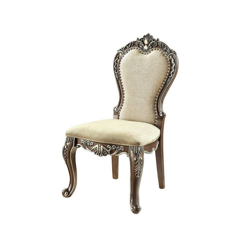 25" Latisha Dining Chair Antique Brown - Acme Furniture: Silver Detailing, Gray Chenille, Nailhead Trim