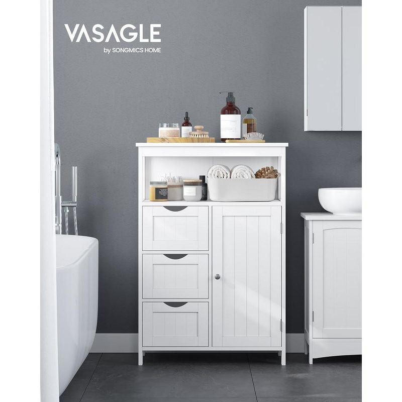VASAGLE Bathroom Floor Storage Cabinet, Bathroom Storage Unit with 3 Drawers, Bathroom Cabinet Freestanding, Adjustable Shelf ,White