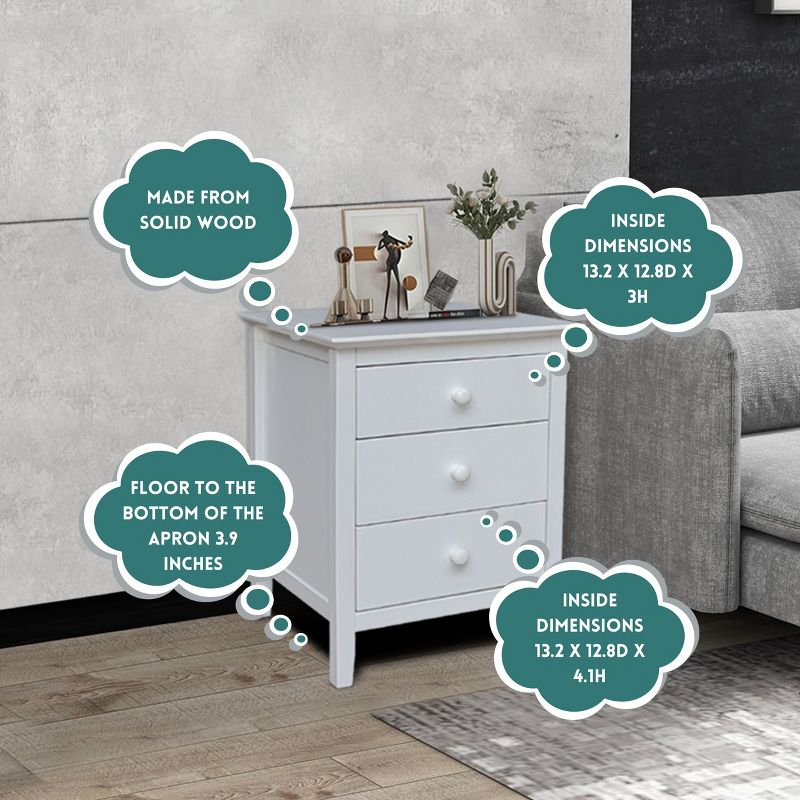 International Concepts Solid Wood Bedroom Nightstand with 3 Drawers, White