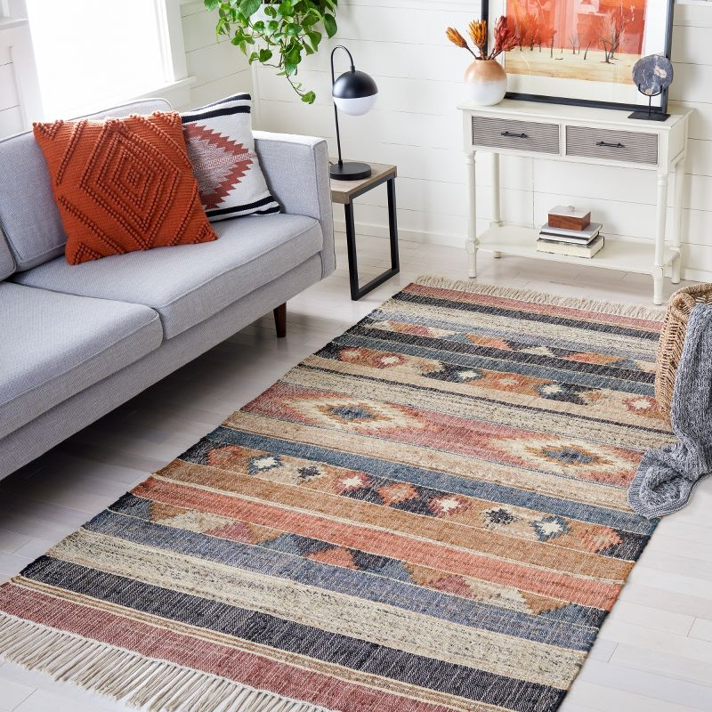 Kilim KLM177 Flat Weave Area Rug - Blue/Rust - 5'x8' - Safavieh