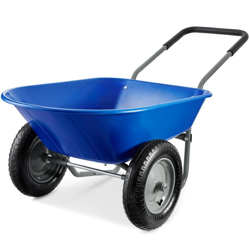 Best Choice Products Dual-Wheel Home Wheelbarrow Yard Garden Cart for Lawn, Construction - Blue