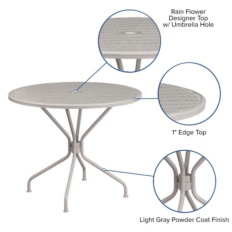 Flash Furniture Oia Commercial Grade 35.25" Round Light Gray Indoor-Outdoor Steel Patio Table with Umbrella Hole