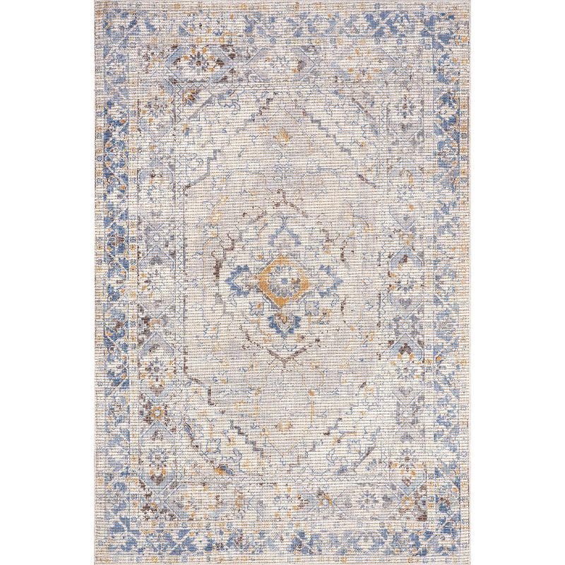 Nuloom Vintage Medallion Pet Friendly Machine Washable Area Rug, 5' 3" x 8', Light Grey