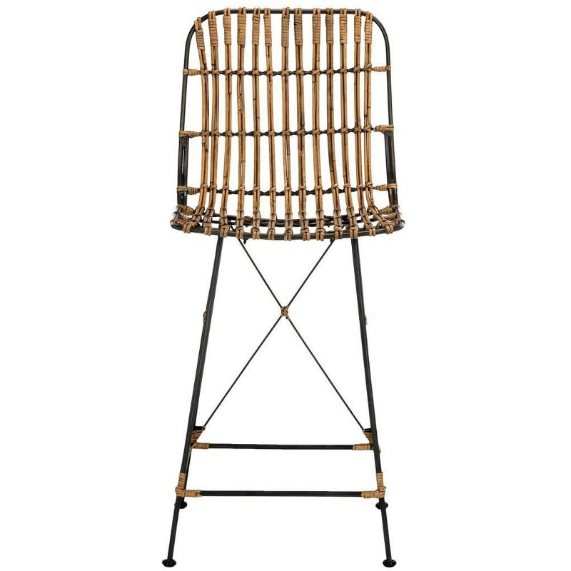 Minerva Wicker Counter Stool (Set of 2)  - WIK6509 - Natural Brown Wash/Black - Safavieh