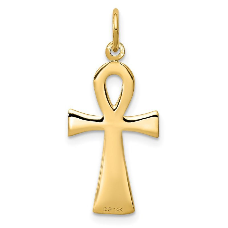 Black Bow Jewelry 14k Yellow Gold Textured Ankh Cross Pendant, 12 x 28mm