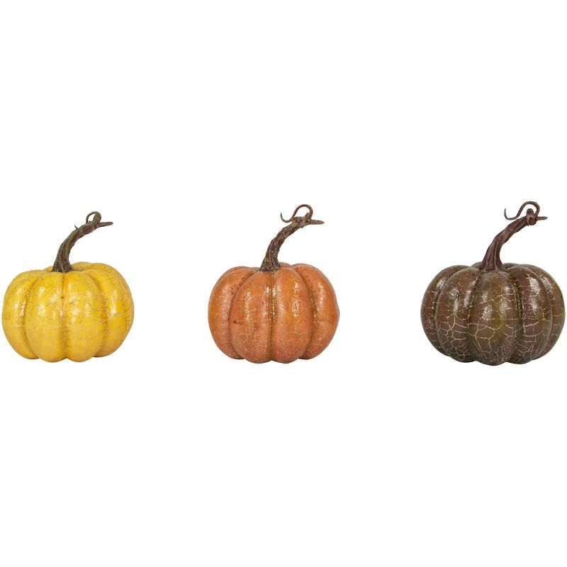 Northlight Crackle Finish Fall Harvest Pumpkins - 4" - Orange, Yellow and Brown - Set of 3