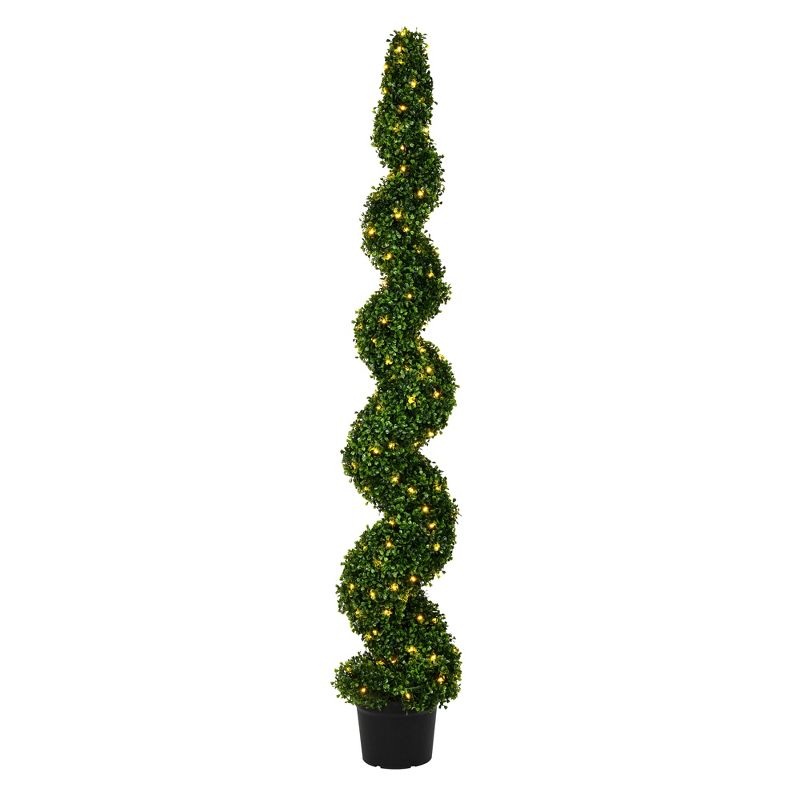 Vickerman 6' Artificial Potted Green Boxwood Spiral Tree. In a 9.5"Lx9.5"Wx7.5"H base.