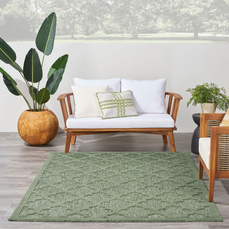 Nourison Easy Care Trellis Flatweave Indoor Outdoor Area Rug 6' x 9' Green