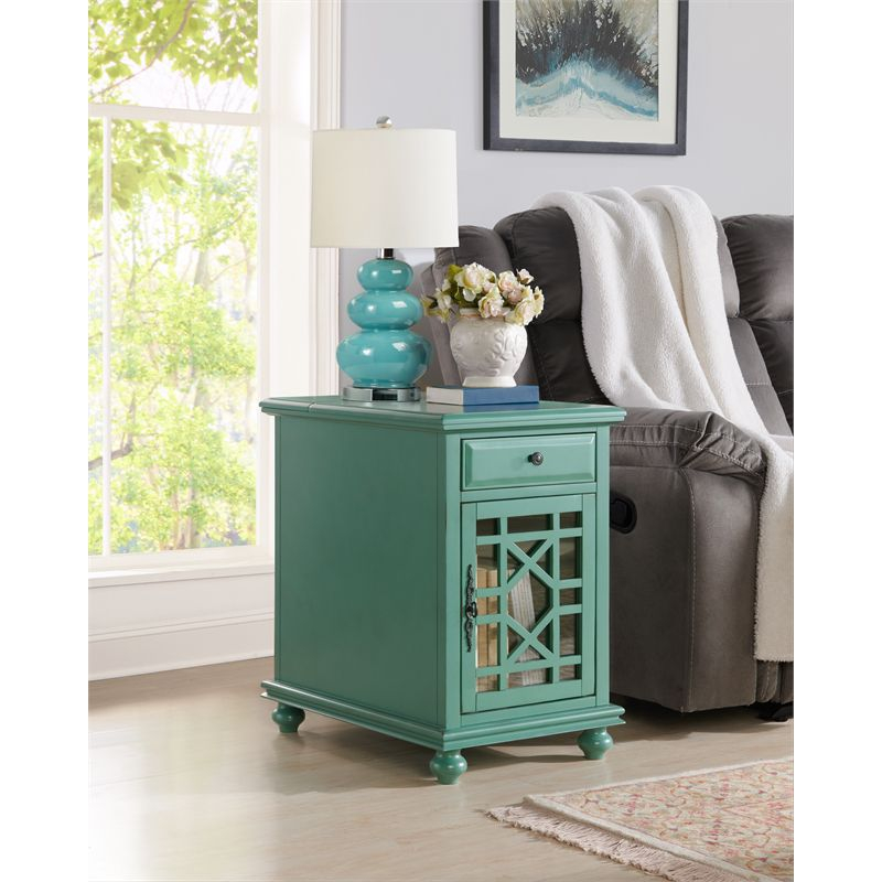 Elegant Chairside Table with Power Antique Teal Green - Martin Svensson Home