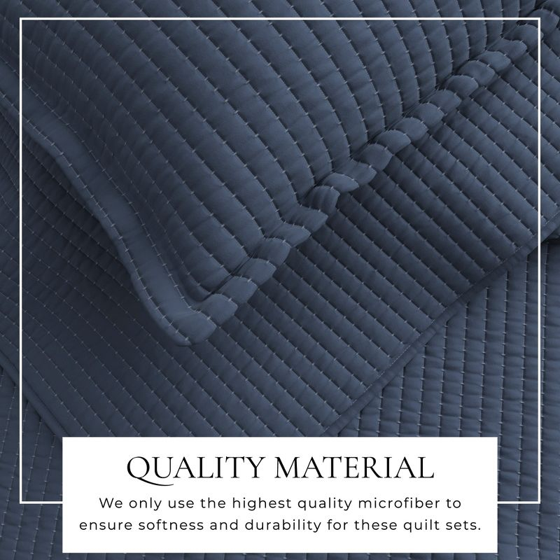 Great Bay Home Detailed Channel Stitch All-Season Reversible Quilt Set With Shams (King, Navy)
