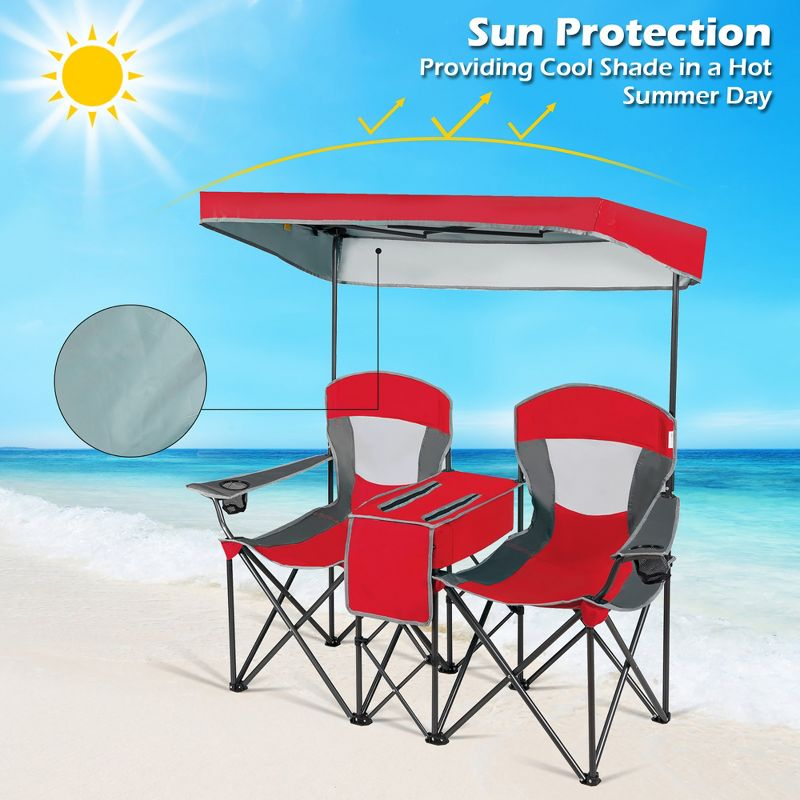 Costway Portable Folding Camping Canopy Chairs w/ Cup Holder Cooler Outdoor Red