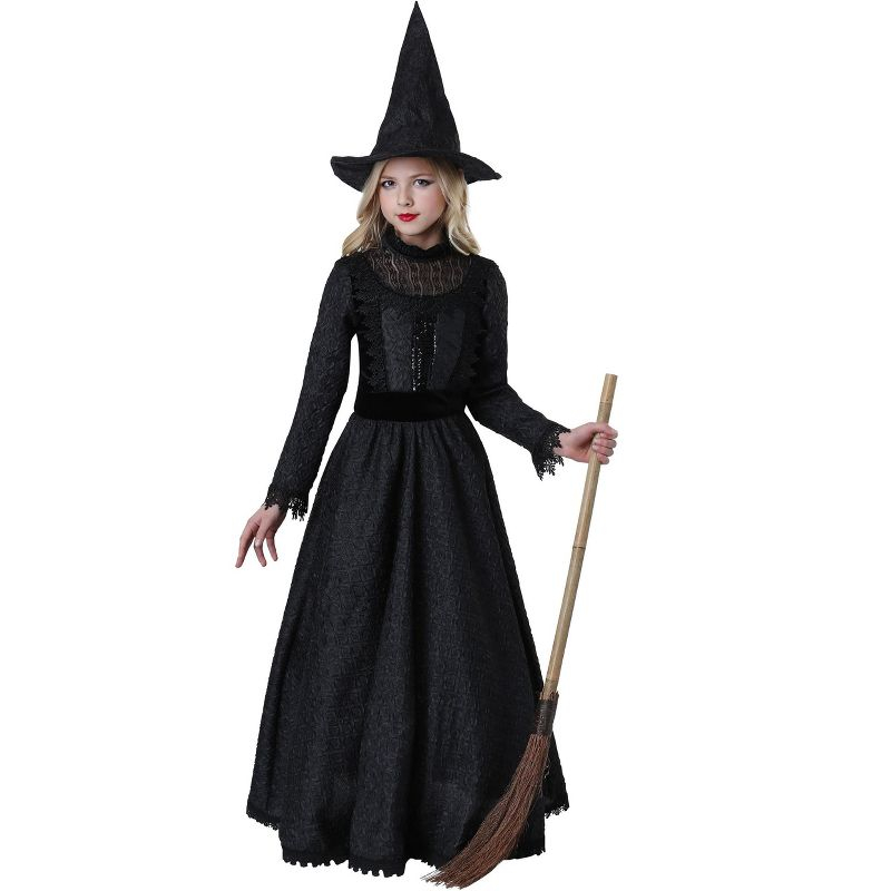 HalloweenCostumes.com Large Girl Deluxe Dark Witch Costume for Girls, Black