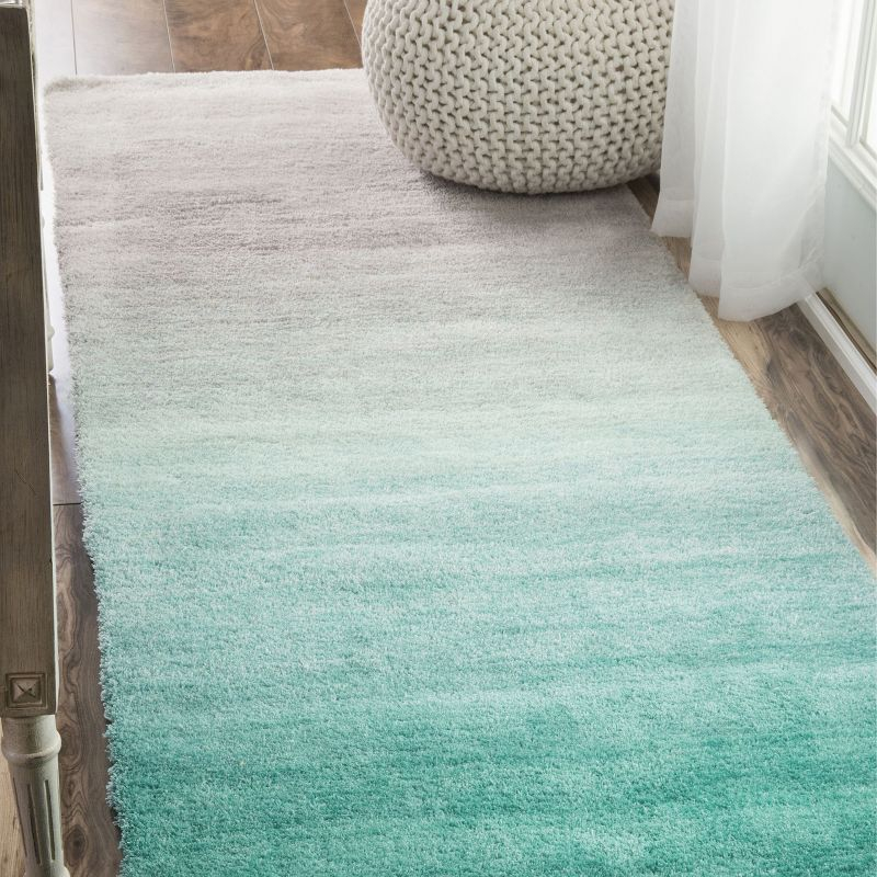 Nuloom Handmade Ombre Shag Shags Runner Indoor Area Rug - Turquoise 2' 6" x 8'