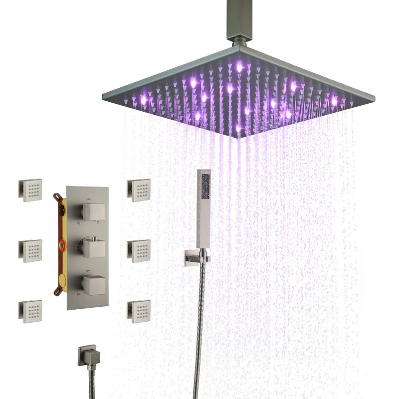 CASAINC LED Thermostatic Dual Shower Heads Ceiling Mount Fixed and Handheld Shower Head
