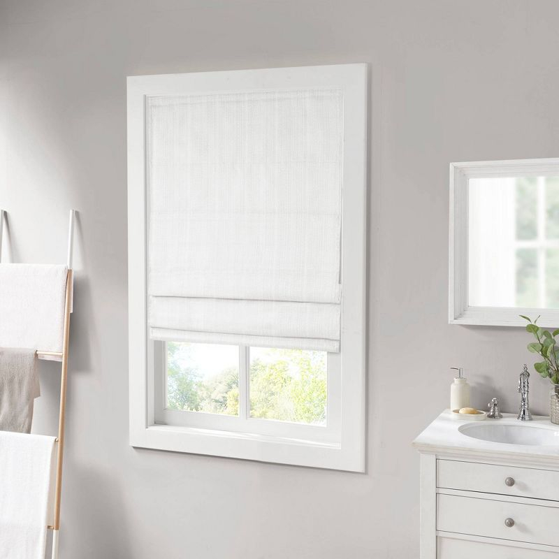 27"x64" Paxton Basketweave Room Darkening Cordless Roman Shade White - Madison Park: Window Blinds, Indoor Use