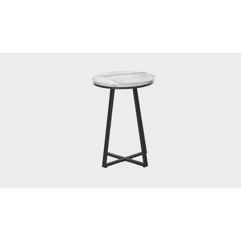 Accent Table Side Round End Nightstand Lamp Living Room Bedroom White Marble Look Laminate Black Metal Contemporary Modern