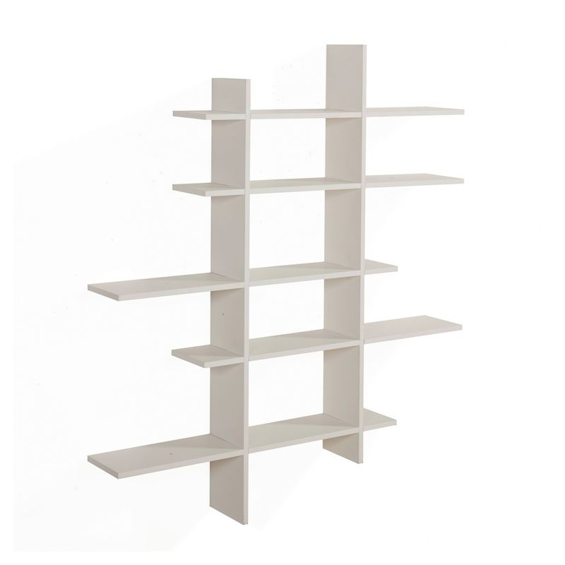 Danya B. 51" x 45" Five Tier Asymmetric Shelf White - Laminated, Interlocking, MDF Composite