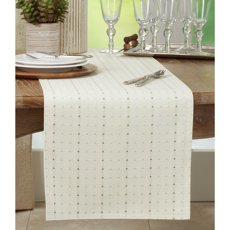 Saro Lifestyle Table Runner With Stitched Line Design, White, 16" x 72"