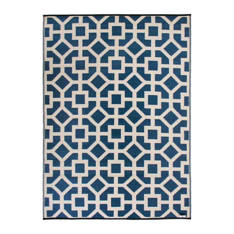 World Rug Gallery Contemporary Geometric Reversible Plastic Indoor and Outdoor Rugs - NAVY 3'x5':  Flat Pile,  UV-Resistant