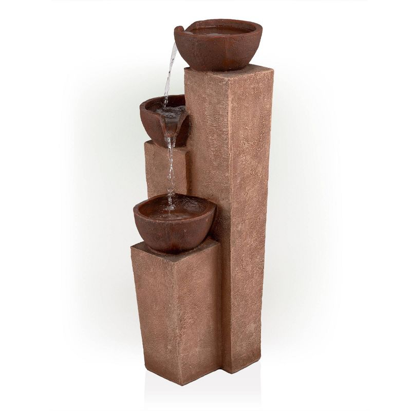 35" Stone Resin Layered Tiering Pots Fountain Copper - Alpine Corporation: Outdoor 3-Tier Water Feature, Polystone & Fiberglass, Weather-Proof