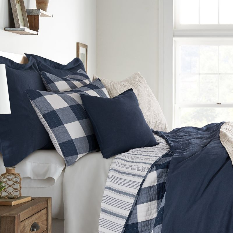 Washed Linen Square Decorative Pillow Cover Set - Navy 2pk - Levtex Home