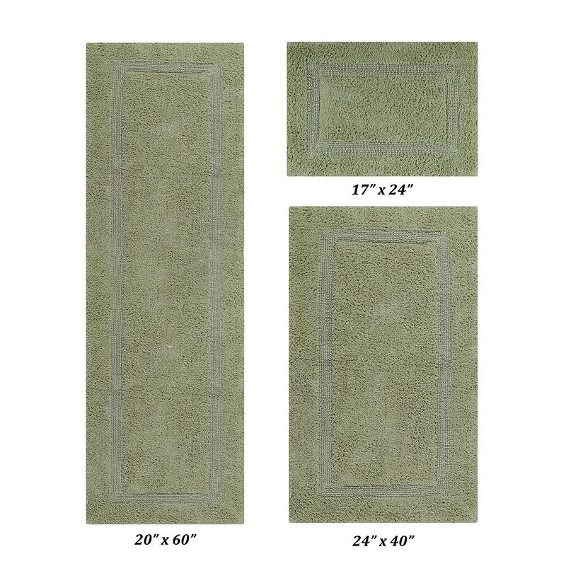 Better Trends Lux 100% Cotton Tufted Solid Reversible Bath Rug Set 3 PC (17" x 24" | 24" x 40" | 20" x 60") - Sage