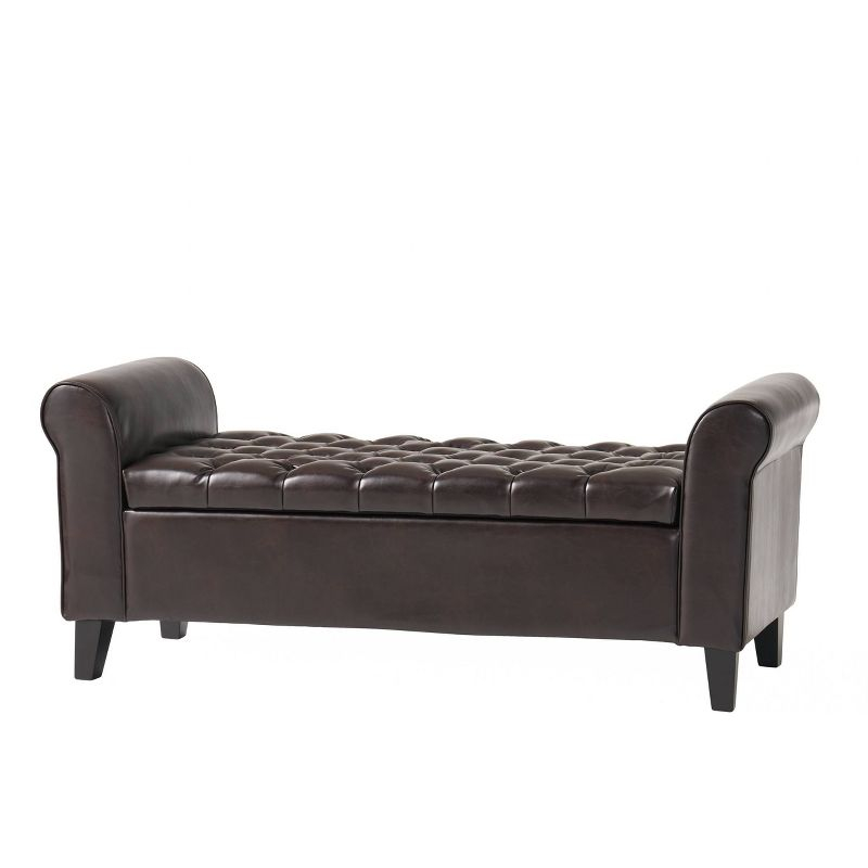 Keiko Storage Bench - Brown Leather - Christopher Knight Home: Elegant Tufted Design, Soft-Close Hinge