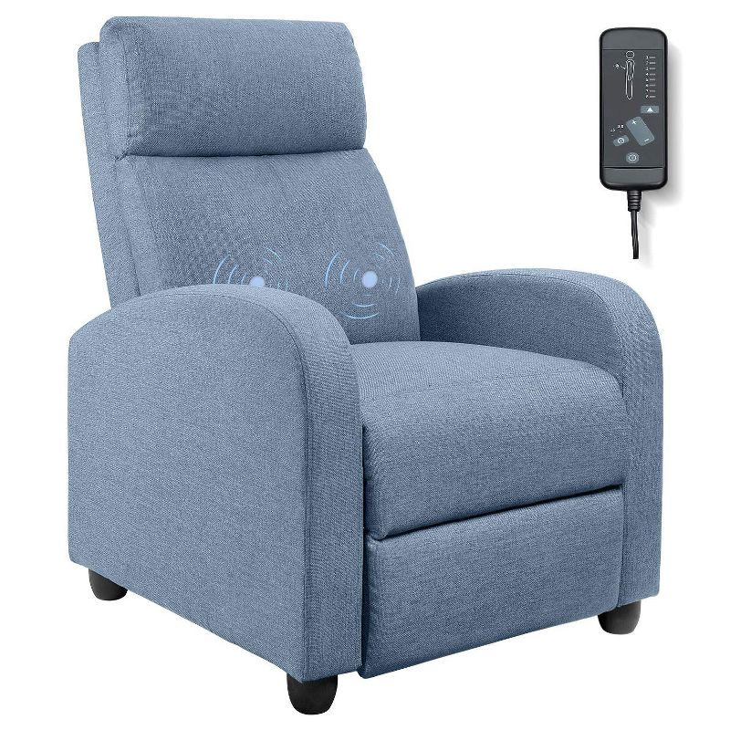 LACOO Linen Home Theater Recliner with Massage Backrest - Blue