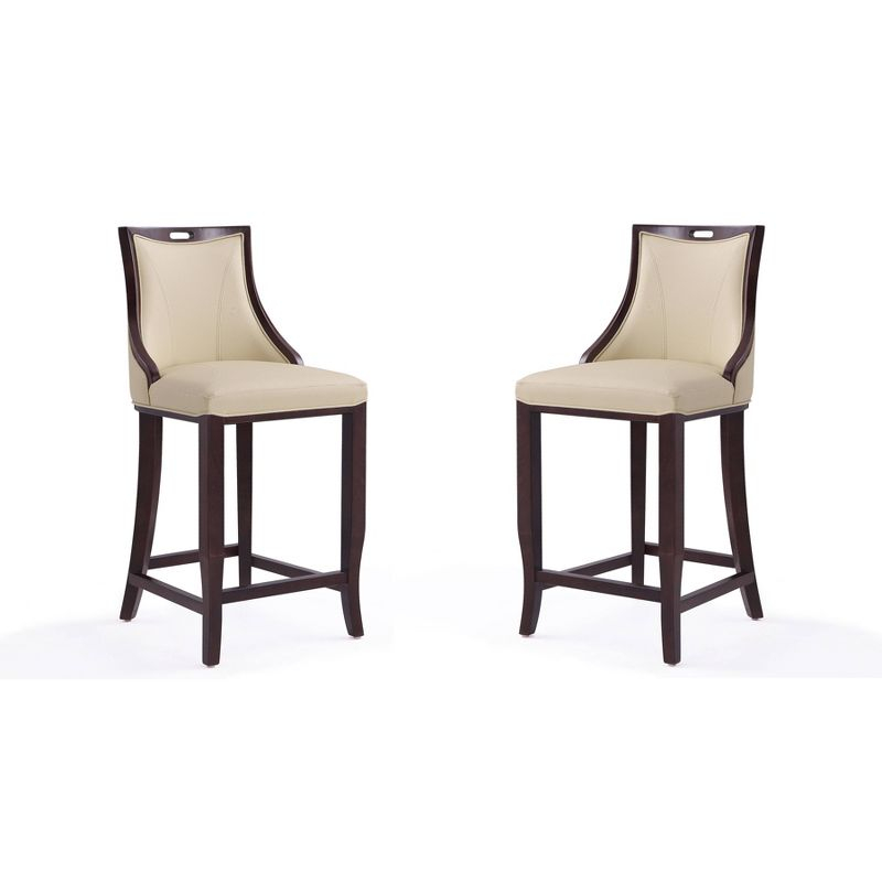 Manhattan Comfort Set of 2 Emperor Upholstered Beech Wood Faux Leather Barstools Cream: With Backs, Fixed Height 27"