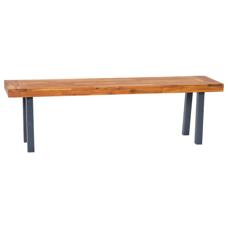 Emma and Oliver Rustic Natural Acacia Wood Bench with Seating for Two, Flared Wooden Legs and Slatted Surface for Indoor and Outdoor Use