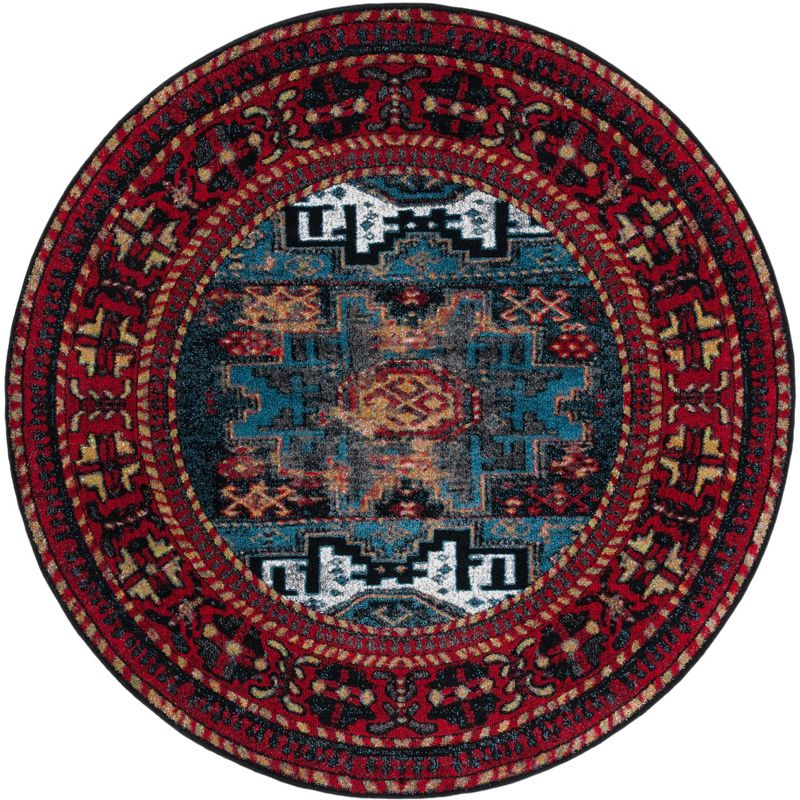 Vintage Hamadan VTH213 Power Loomed Area Rug - Red/Light Blue - 6'7" round - Safavieh.