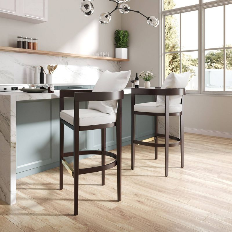 Ritz Upholstered Beech Wood Barstool Ivory - Manhattan Comfort: Gold Footrest, 30.5" Height, No Assembly Required