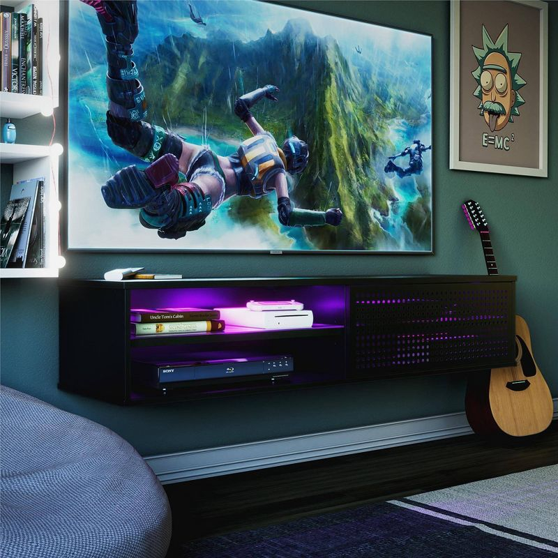 Glitch Floating TV Stand for TVs up to 60" Black - NTENSE: Modern Media Console, MDF Construction
