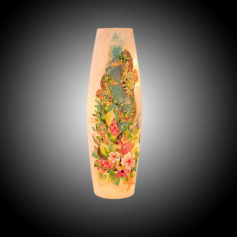 Stony Creek 12.0 Inch Saltwater Shores Tall Pre-Lit Vase Seahorse Flip Flops Shells Novelty Sculpture Lights