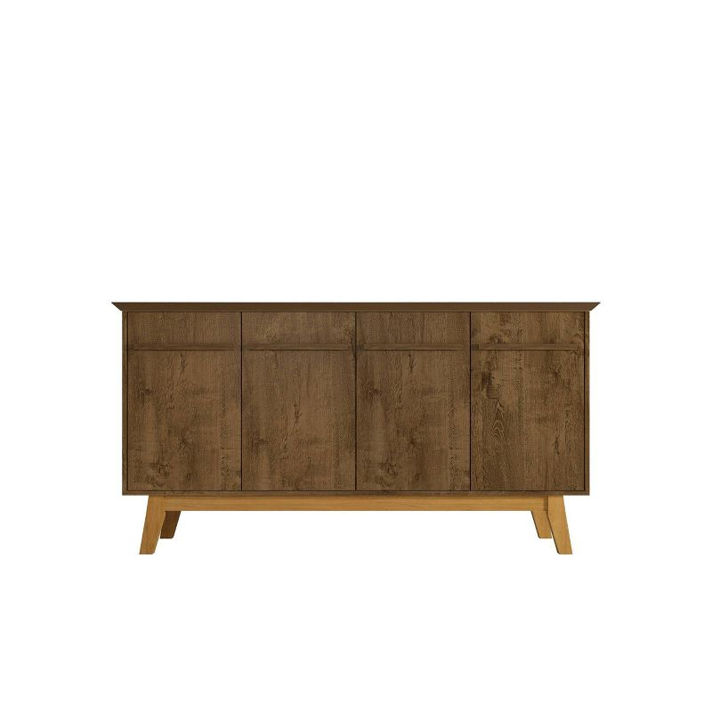 Manhattan Comfort 62.99" Yonkers Sideboard Rustic Brown: Mid-Century Modern, MDF, 4-Door Storage