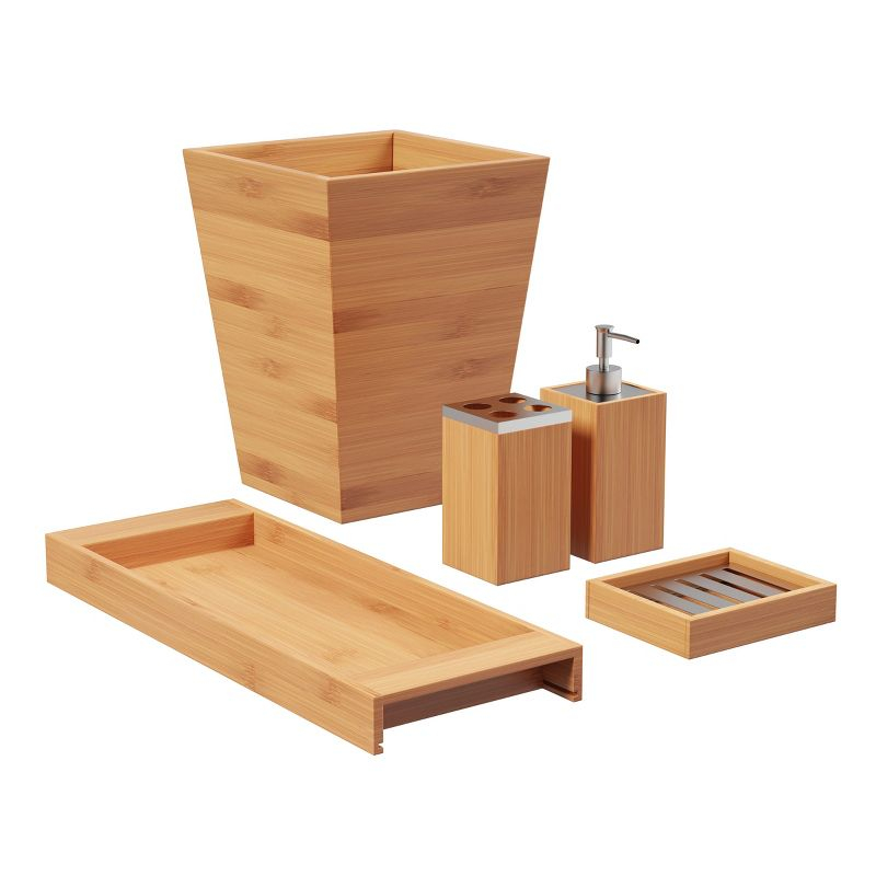 Hastings Home Bamboo Bathroom Accessories Set - 5 Pieces